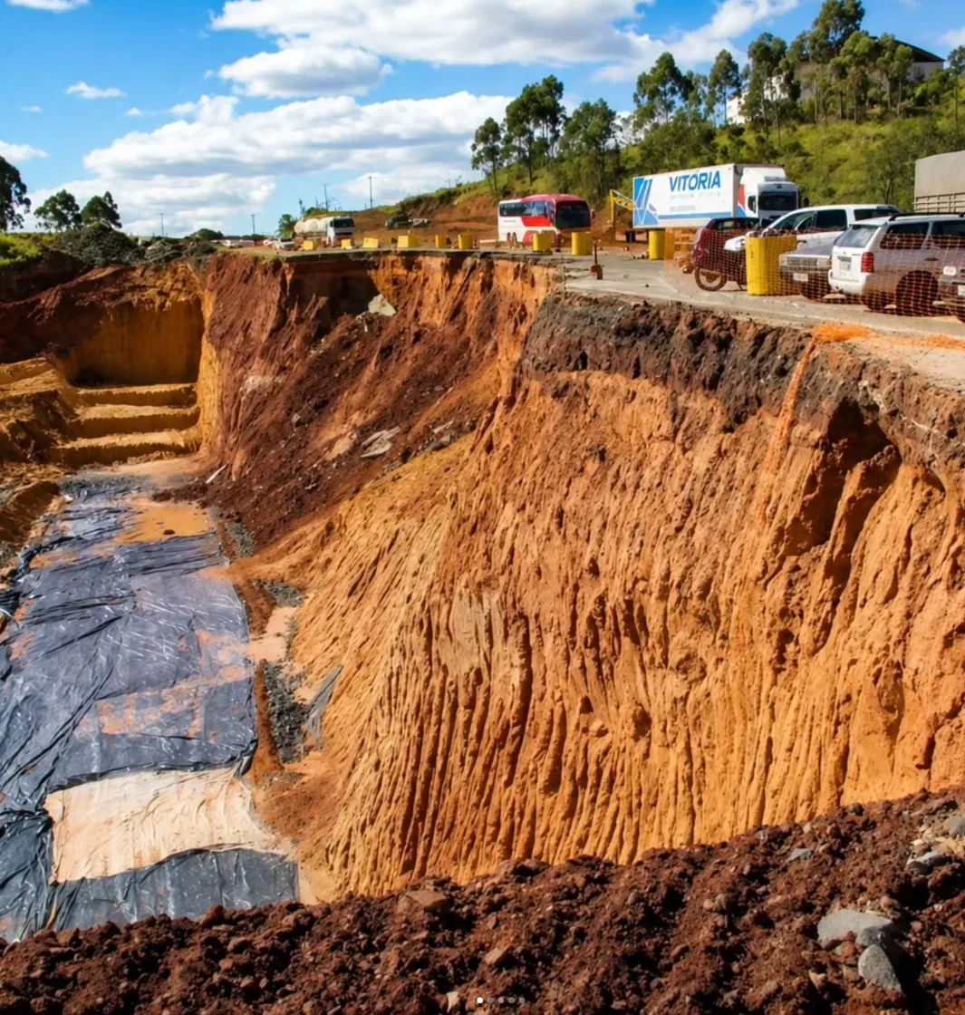 Corte de talude em obra de terraplanagem executada pela Construbraz
